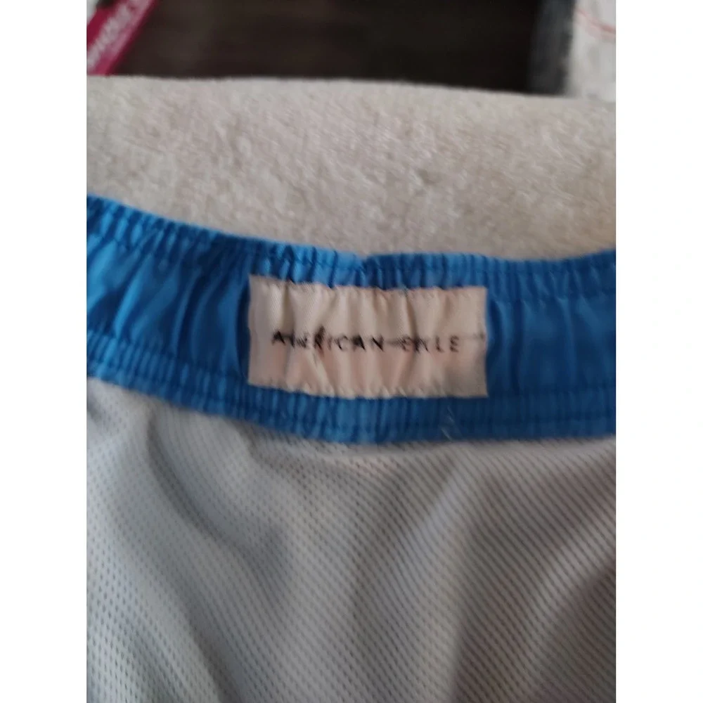 American Eagle Mens Shark Print Swim‎ Trunks Navy Blue Board Shorts Large